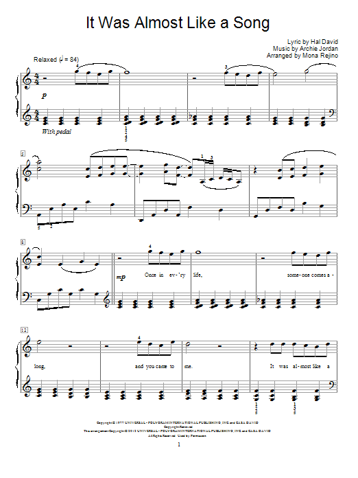 Download Ronnie Milsap It Was Almost Like A Song Sheet Music
