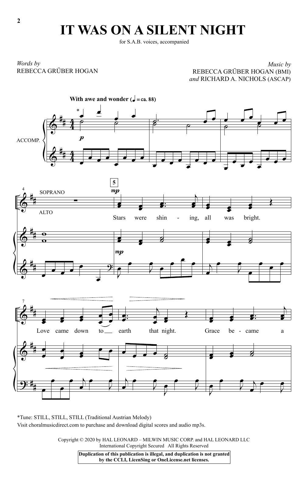 Download Rebecca Gruber Hogan and Richard A. It Was On A Silent Night Sheet Music
