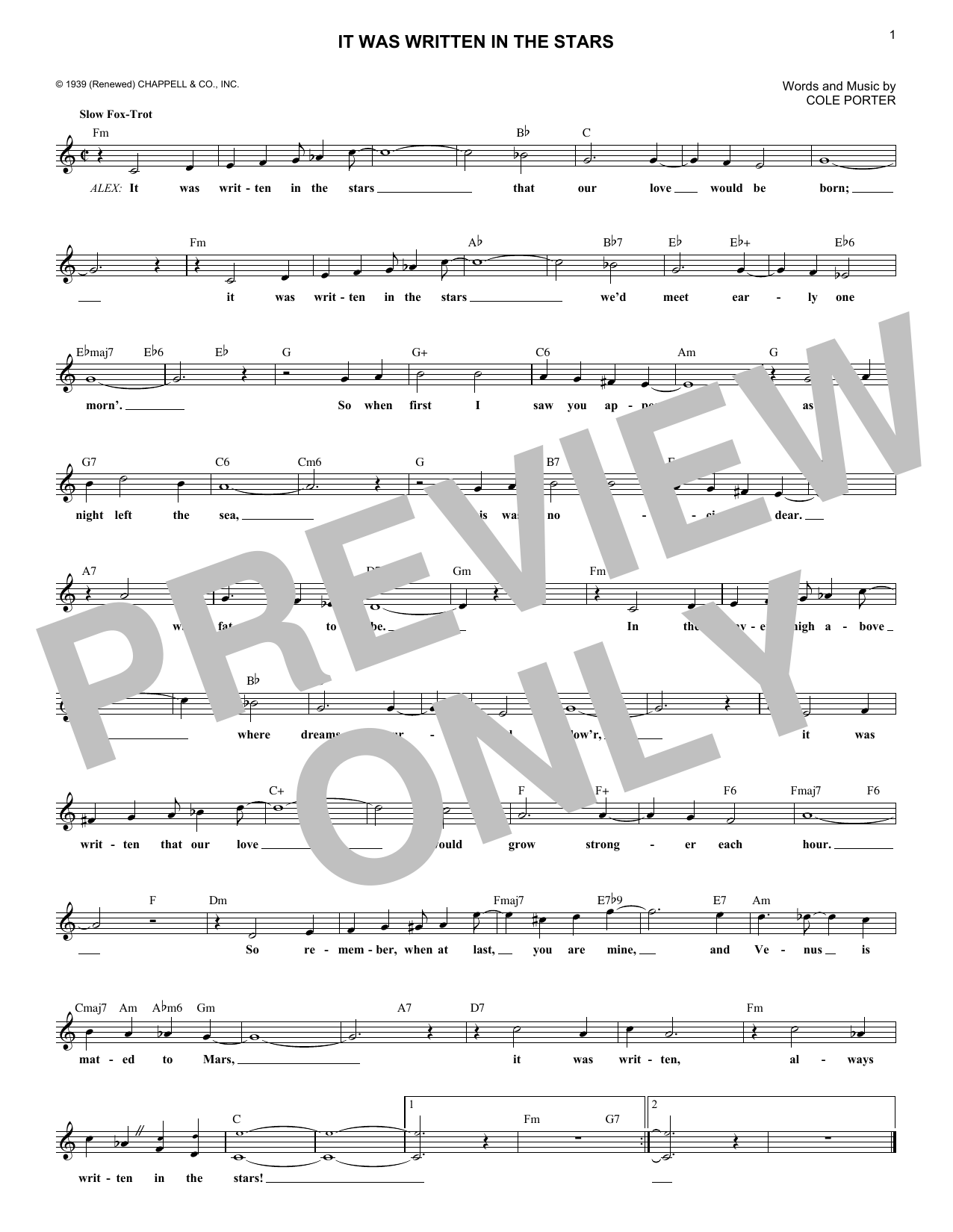 Download Cole Porter It Was Written In The Stars Sheet Music