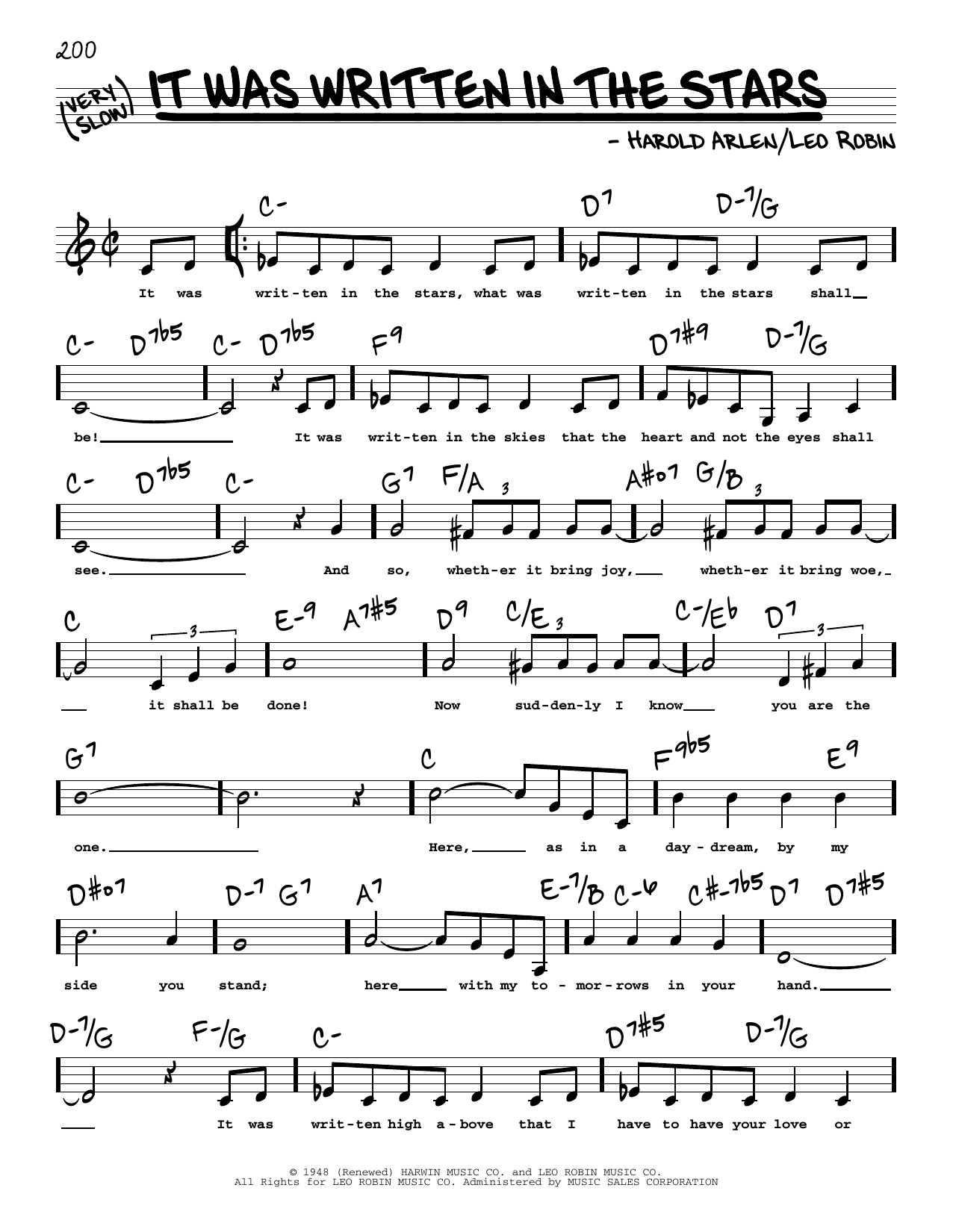 Leo Robin It Was Written In The Stars (Low Voice) sheet music notes printable PDF score