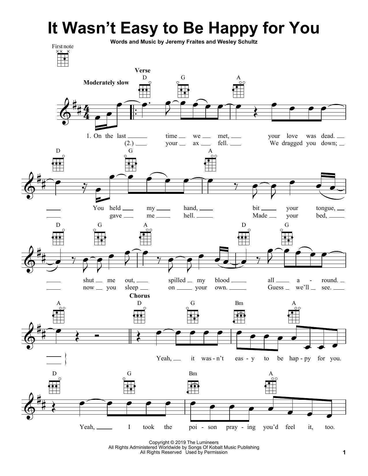 Download The Lumineers It Wasn't Easy To Be Happy For You Sheet Music