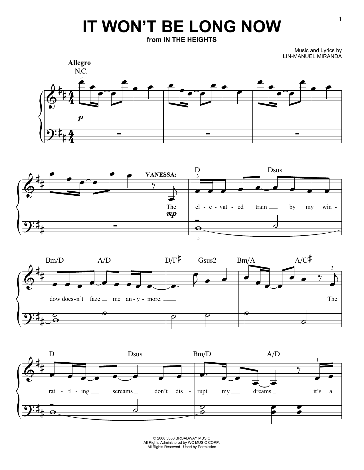 Download Lin-Manuel Miranda It Won't Be Long Now (from In The Heigh Sheet Music
