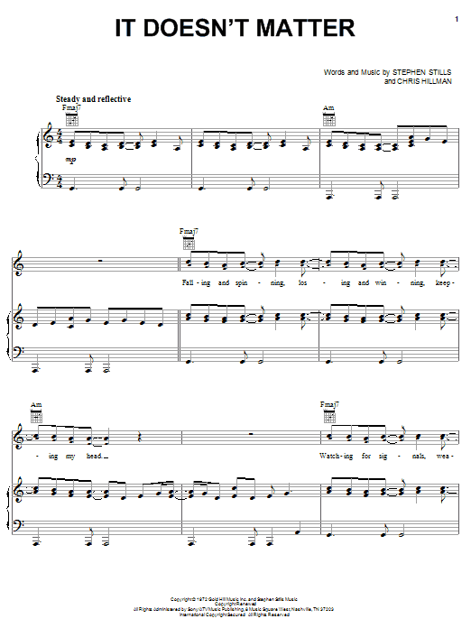 Crosby, Stills & Nash It Doesn't Matter sheet music notes printable PDF score