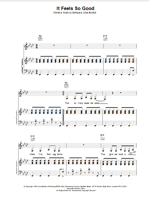 Sonique It Feels So Good sheet music notes printable PDF score