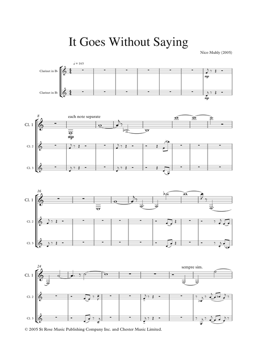 Download Nico Muhly It Goes Without Saying (for clarinet an Sheet Music
