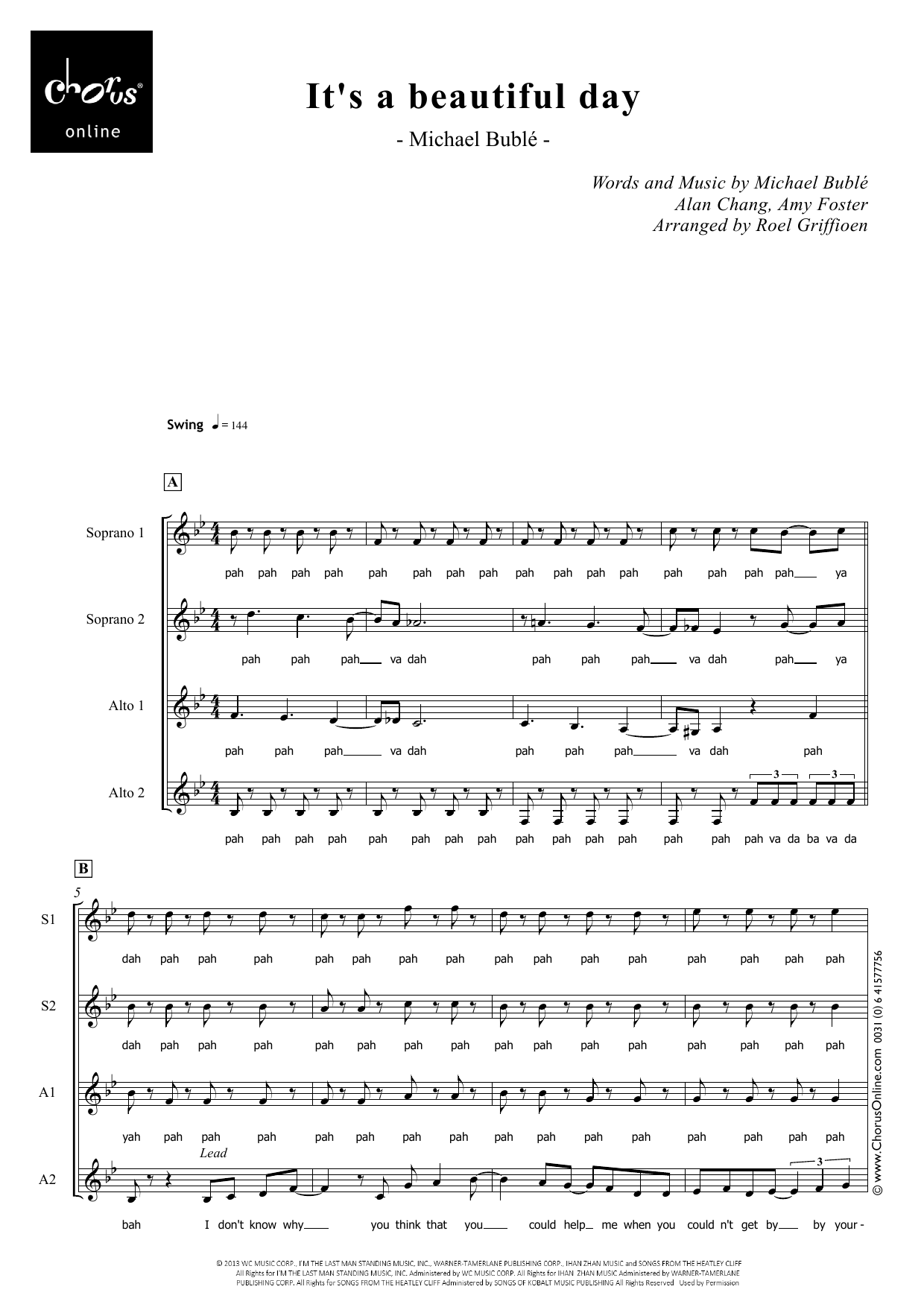Michael Bublé It's a Beautiful Day (arr. Roel Griffioen) sheet music notes printable PDF score