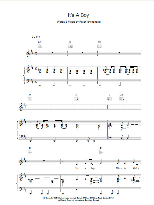 The Who It's A Boy sheet music notes printable PDF score