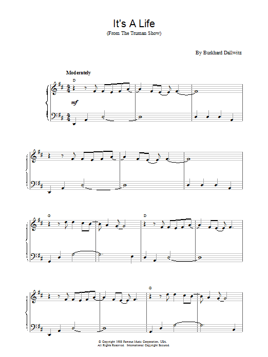 Burkhard Dallwitz It's a Life (from The Truman Show) sheet music notes printable PDF score