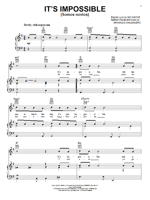 Perry Como It's Impossible (Somos Novios) sheet music notes printable PDF score