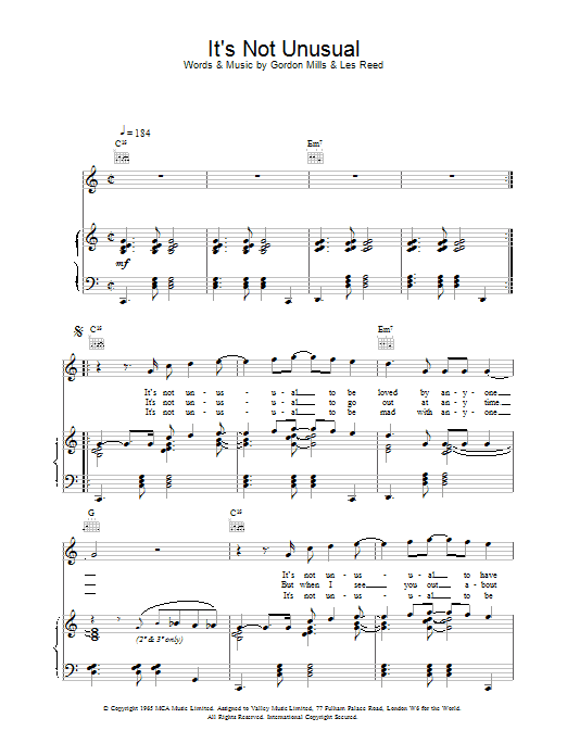 Tom Jones It's Not Unusual sheet music notes printable PDF score