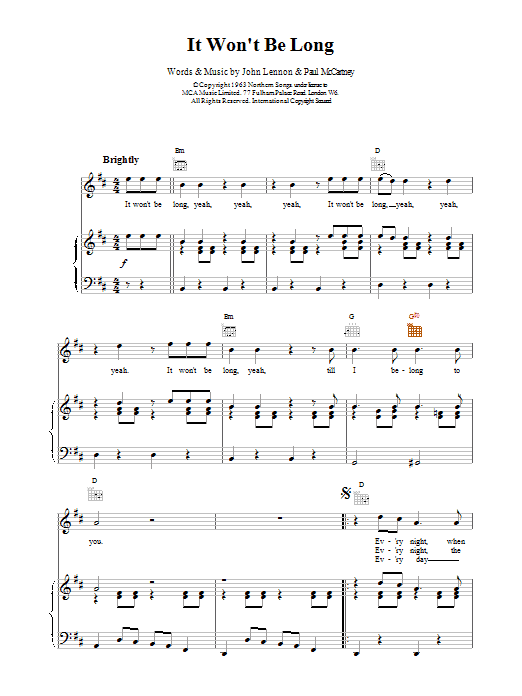 The Beatles It Won't Be Long sheet music notes printable PDF score