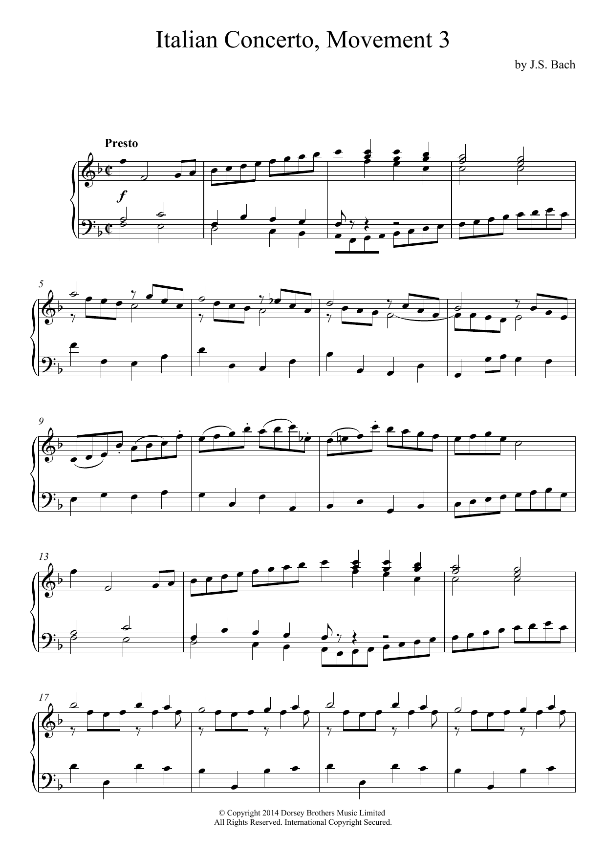 Download Johann Sebastian Bach Italian Concerto (3rd Movement) Sheet Music
