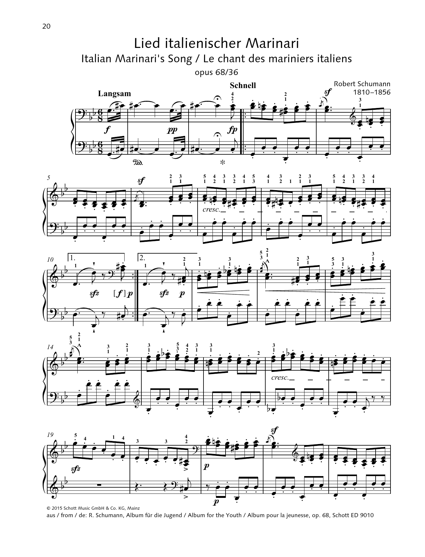 Download Robert Schumann Italian Marinari's Song Sheet Music
