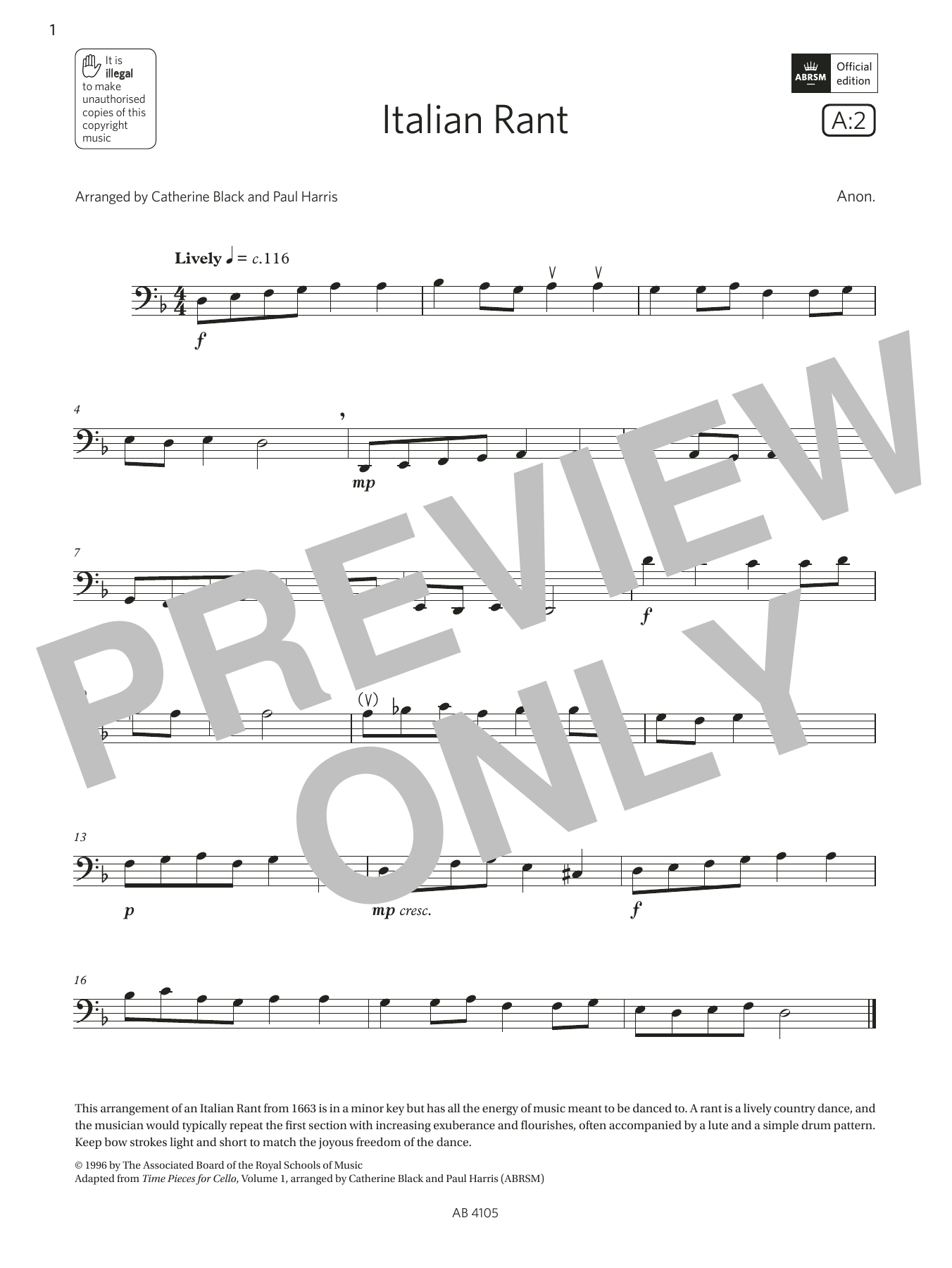 Download Anon. Italian Rant (Grade 2, A2, from the ABR Sheet Music