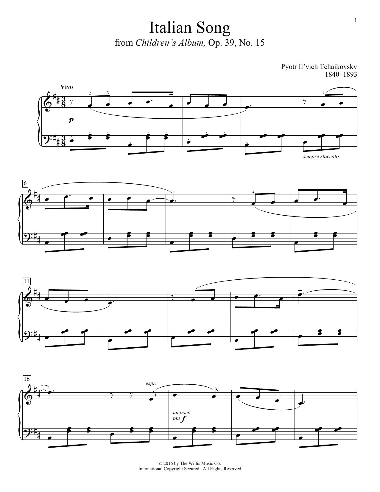 Download Pyotr Il'yich Tchaikovsky Italian Song Sheet Music