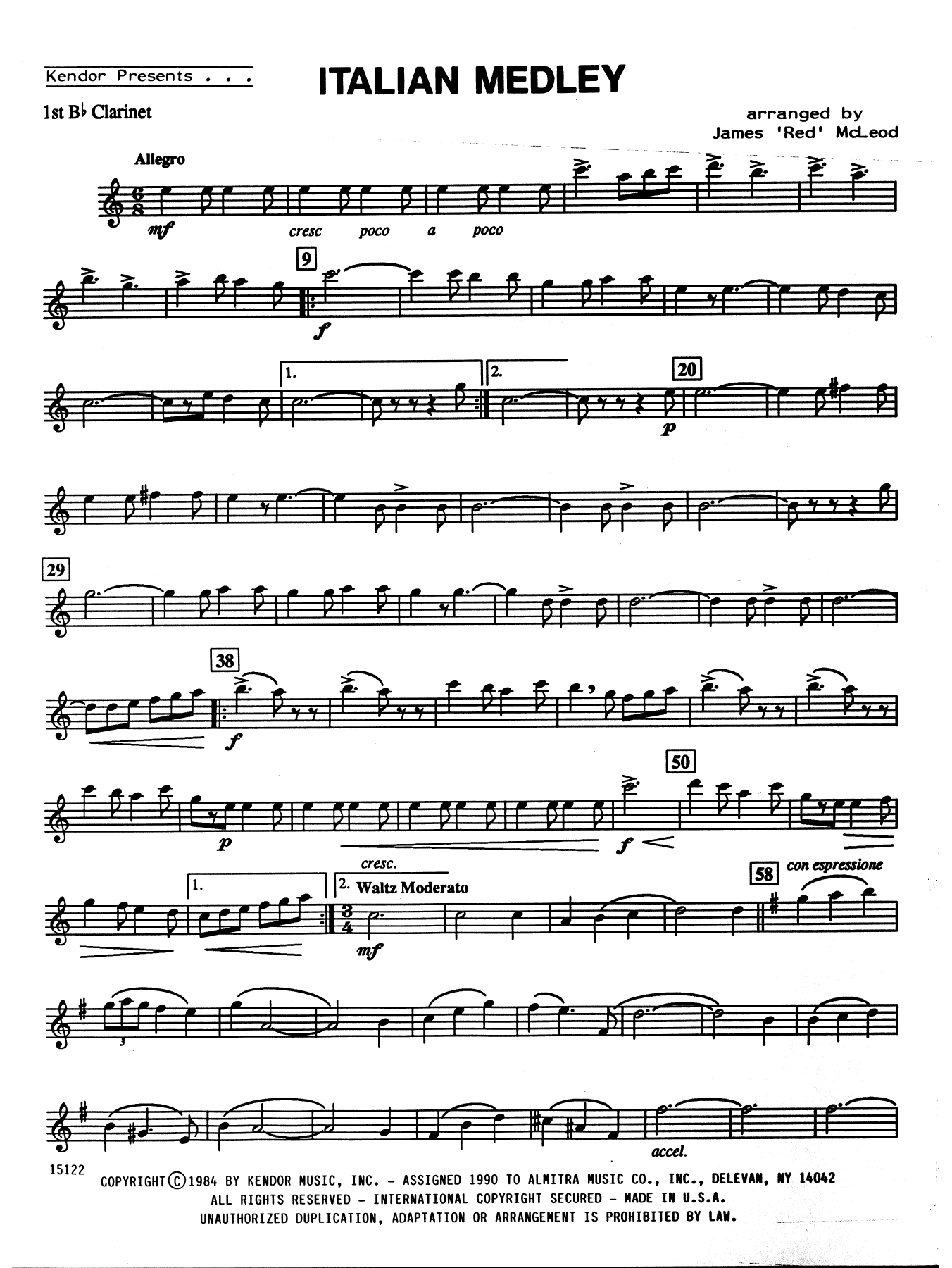Download James 'Red' McLeod Italian Medley - 1st Bb Clarinet Sheet Music