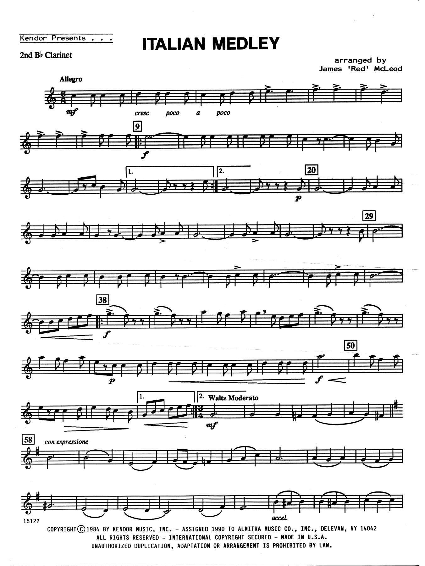 Download James 'Red' McLeod Italian Medley - 2nd Bb Clarinet Sheet Music