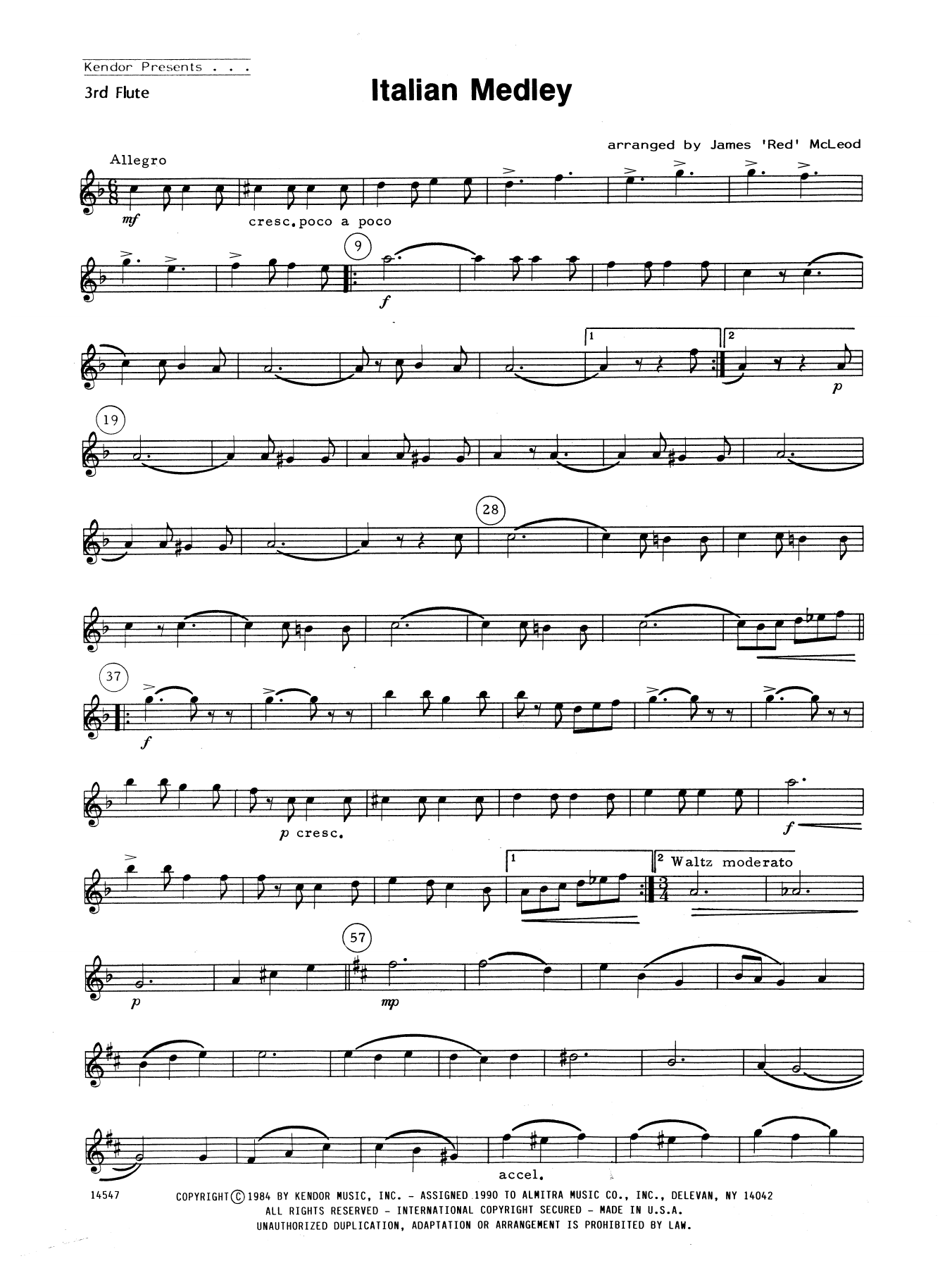 Download James 'Red' McLeod Italian Medley - 3rd C Flute Sheet Music