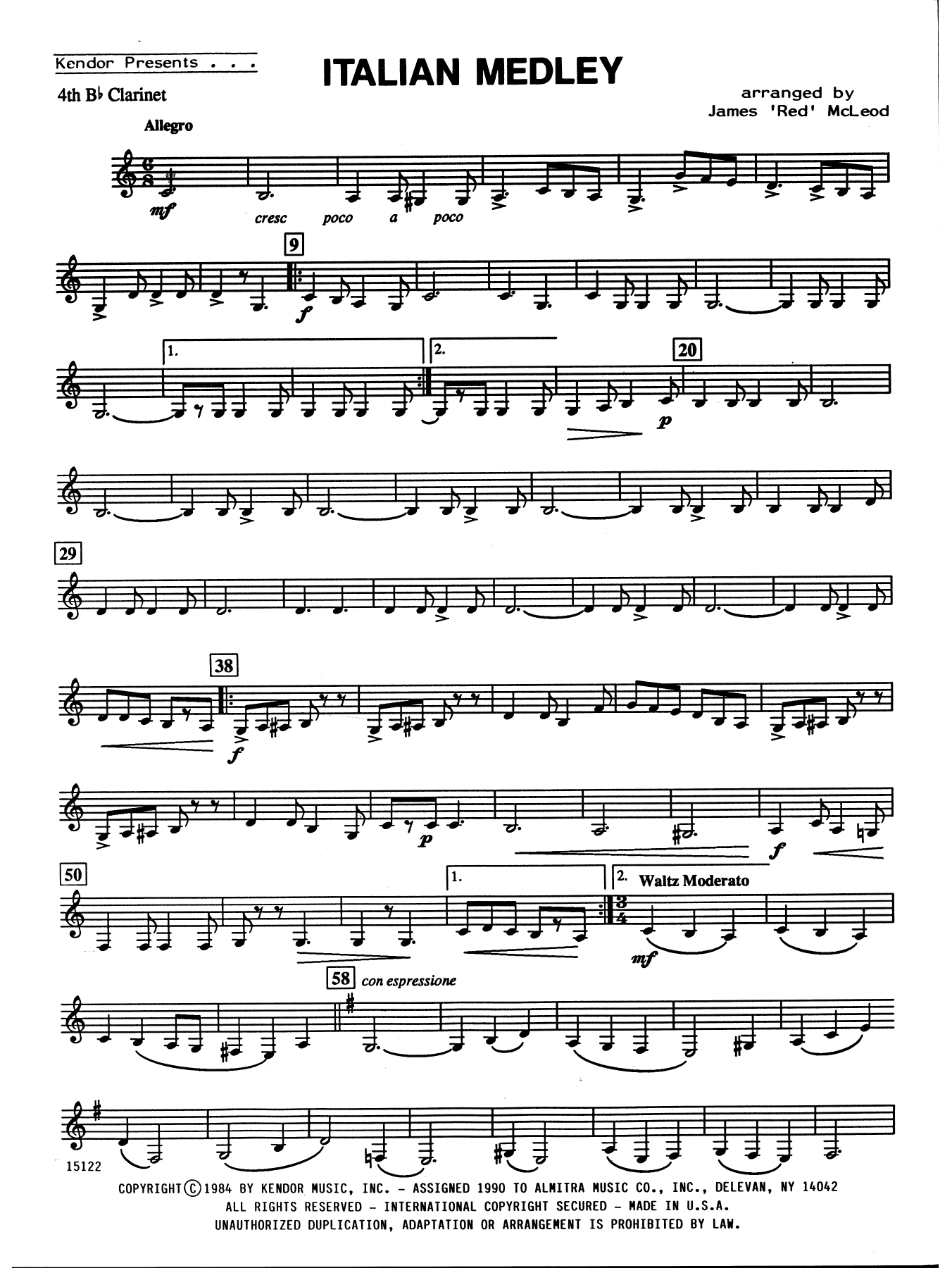 Download James 'Red' McLeod Italian Medley - 4th Bb Clarinet Sheet Music