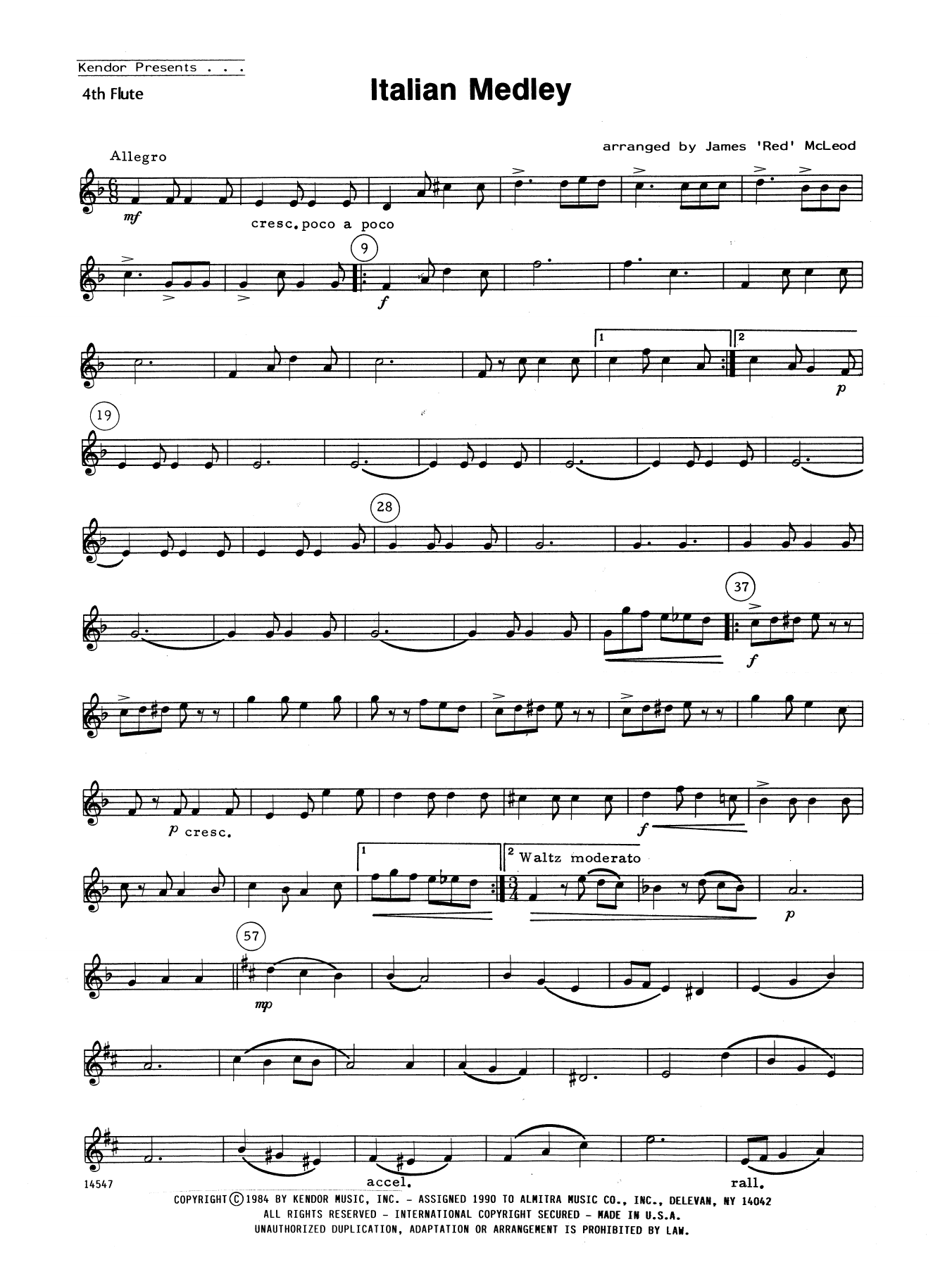 Download James 'Red' McLeod Italian Medley - 4th Flute Sheet Music