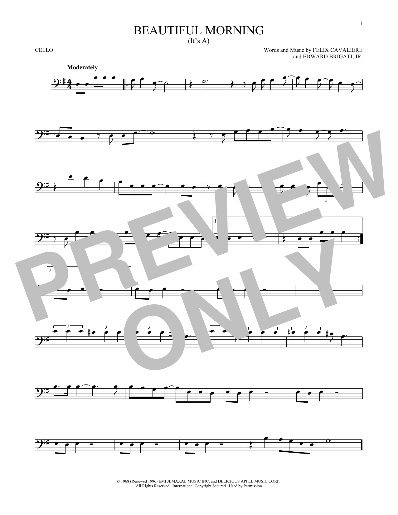 Download The Rascals (It's A) Beautiful Morning Sheet Music