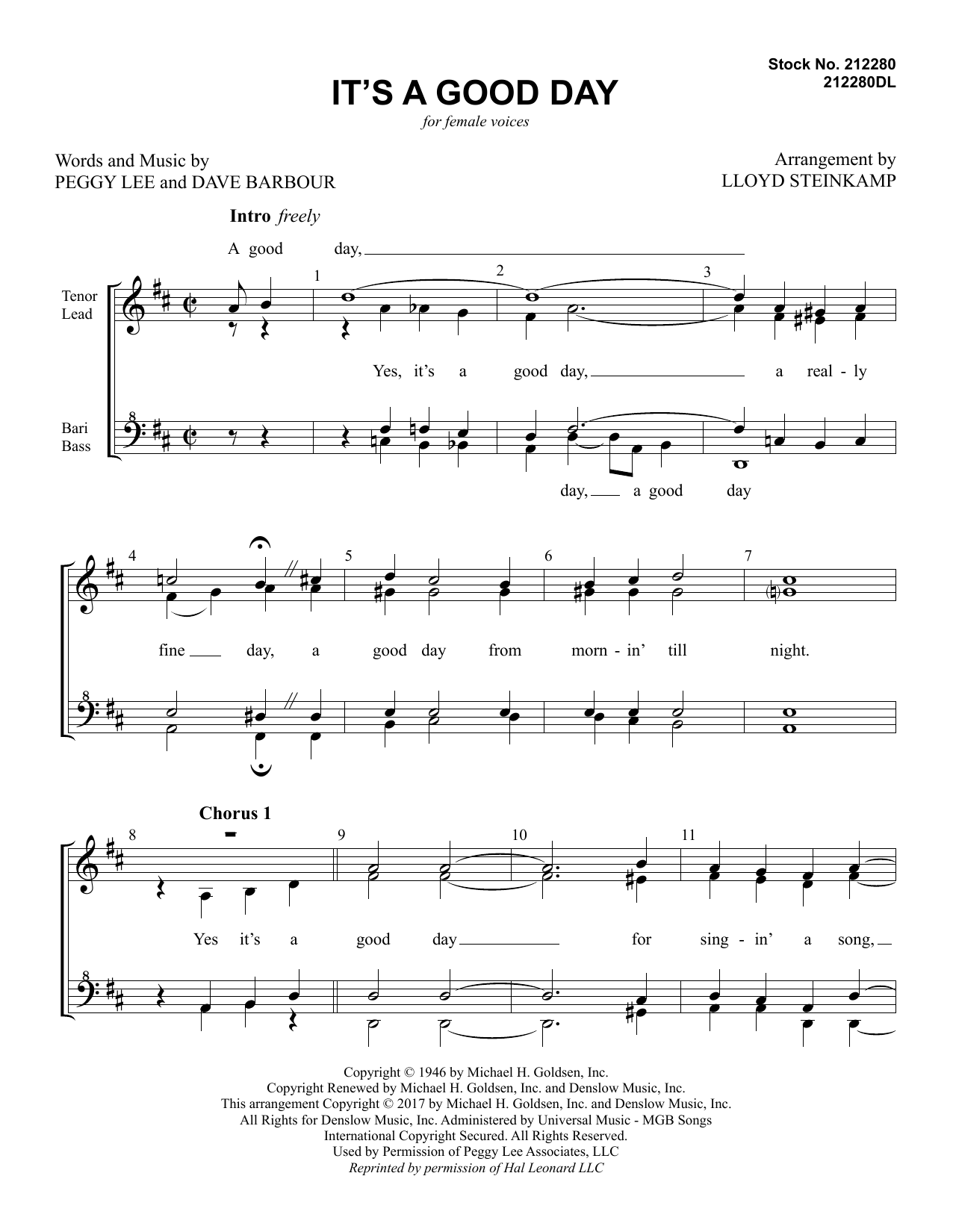 Download Peggy Lee It's a Good Day (arr. Lloyd Steinkamp) Sheet Music