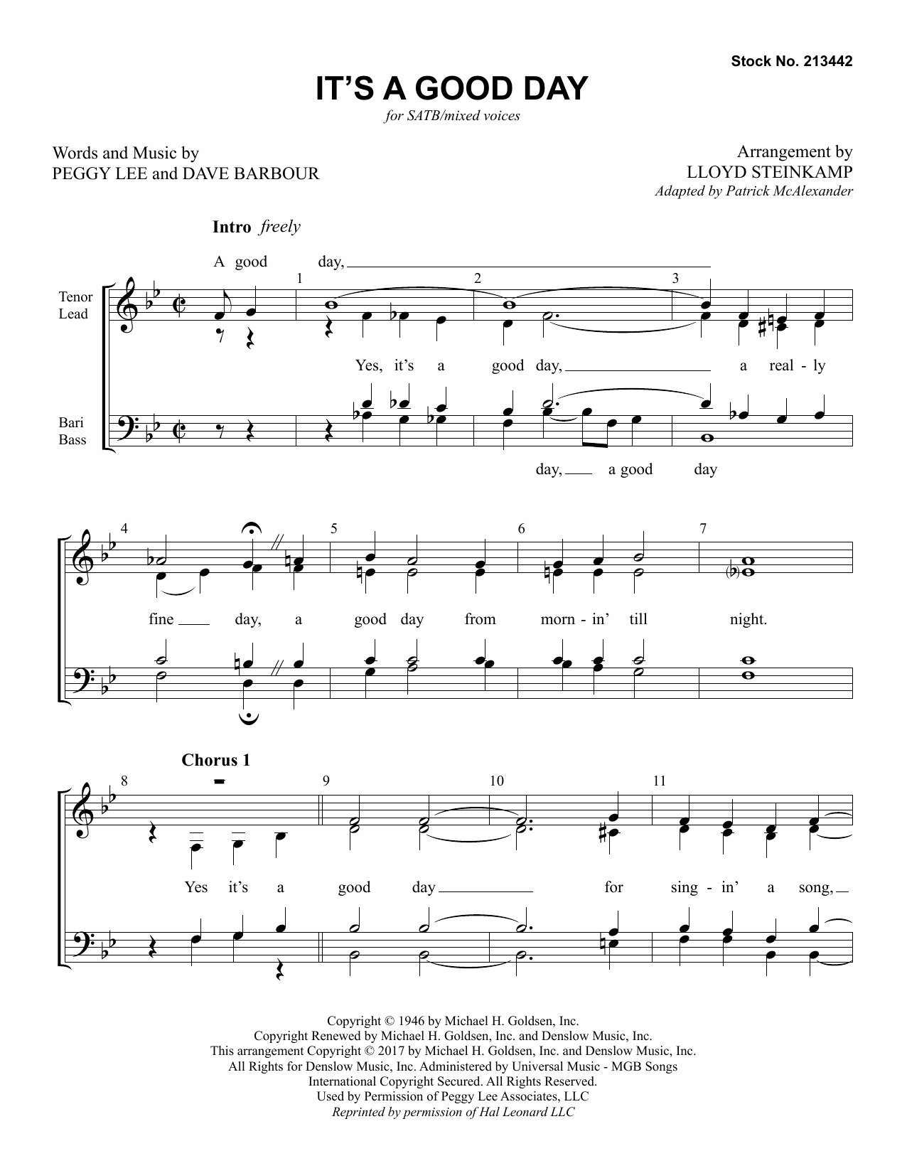 Download Peggy Lee It's A Good Day (arr. Lloyd Steinkamp) Sheet Music