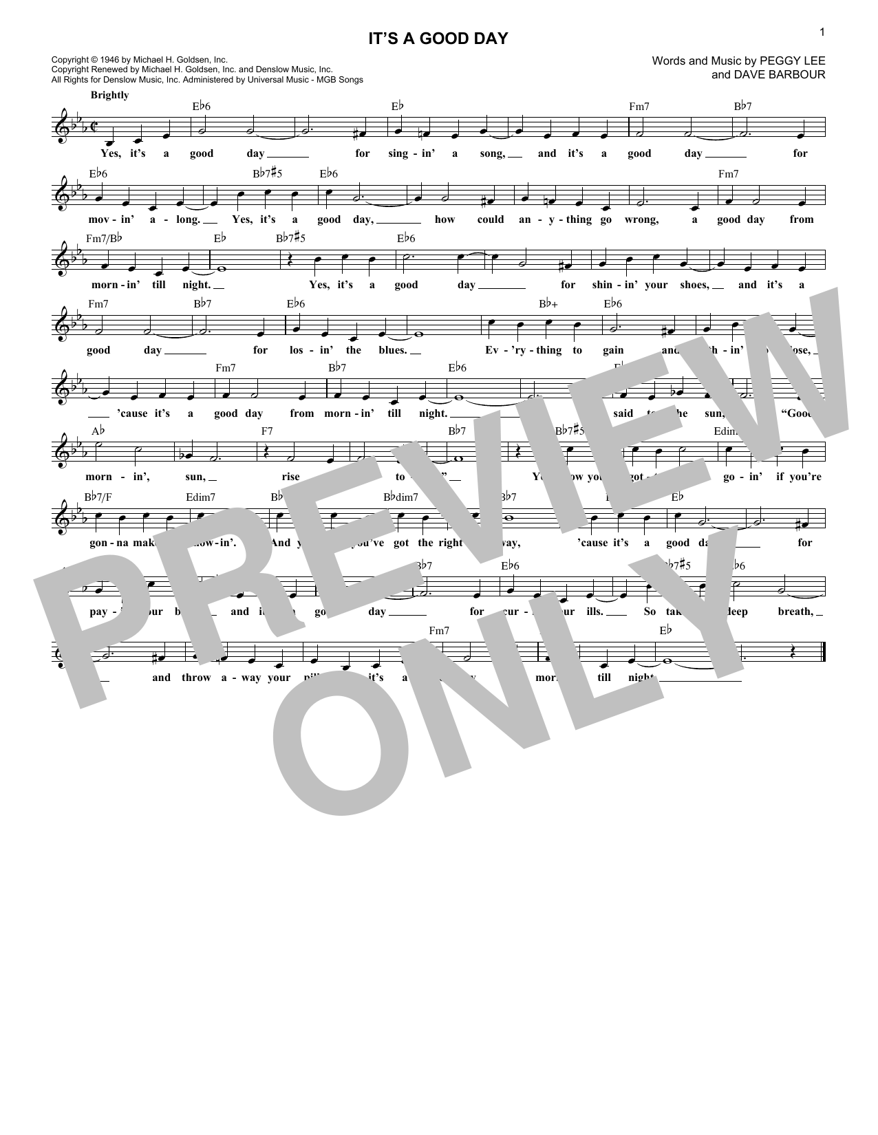 Download Peggy Lee It's A Good Day Sheet Music