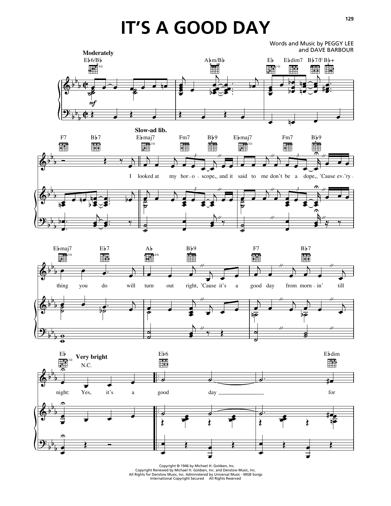 Download Peggy Lee It's A Good Day Sheet Music