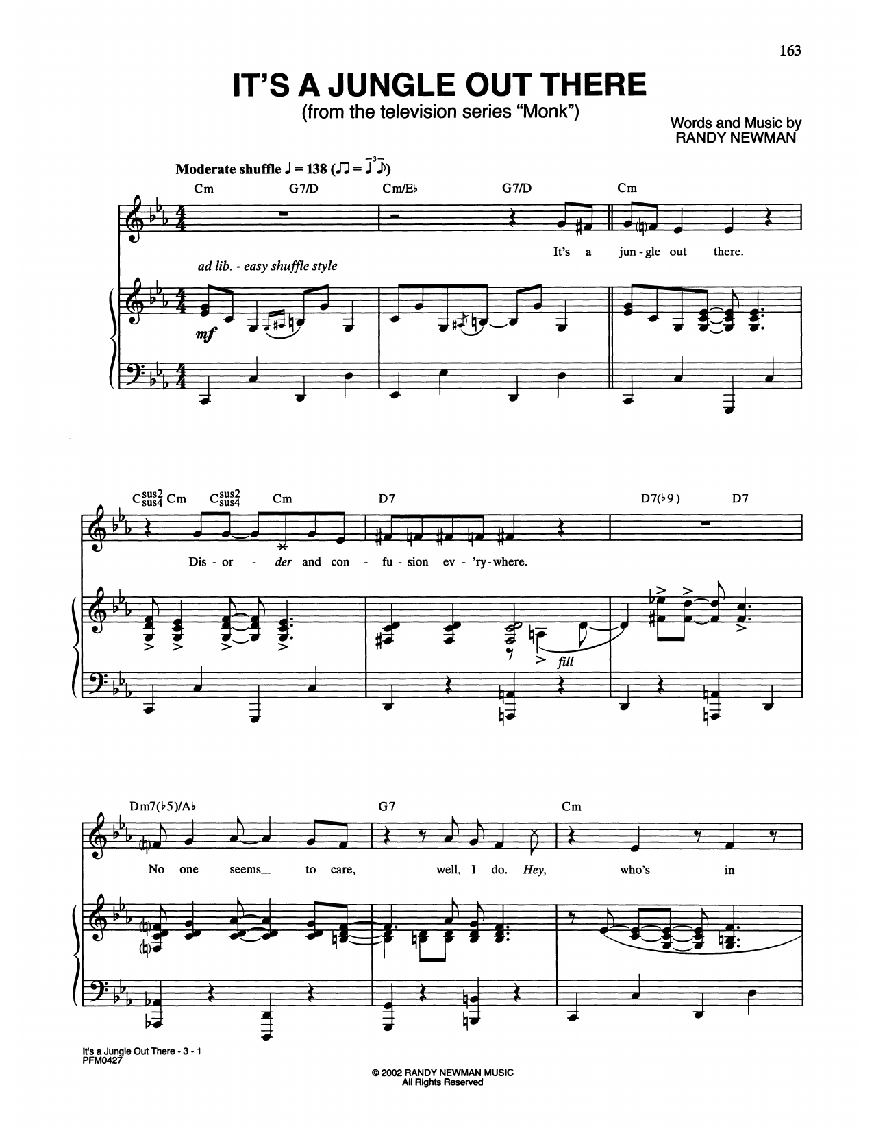 Download Randy Newman It's A Jungle Out There (from Monk) Sheet Music