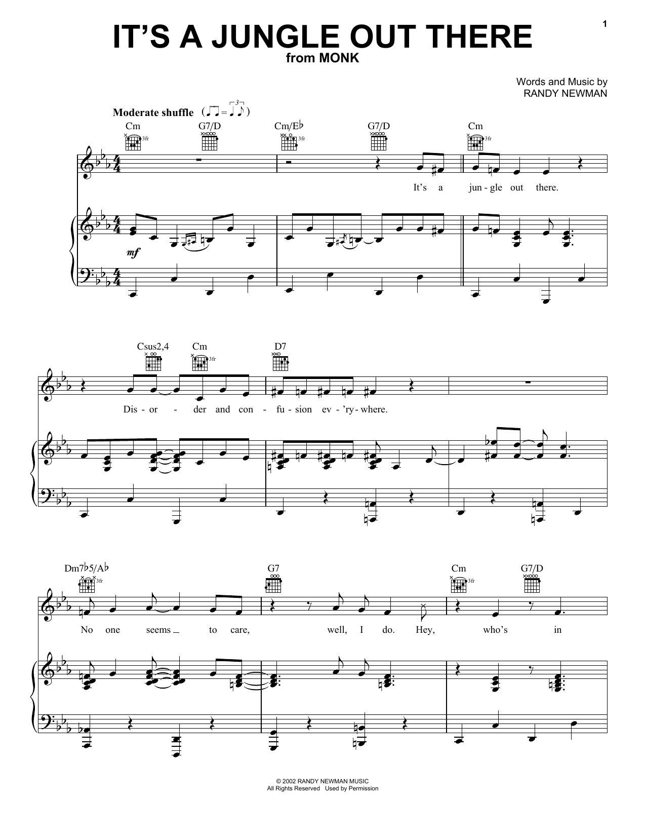Download Randy Newman It's A Jungle Out There (from Monk) Sheet Music