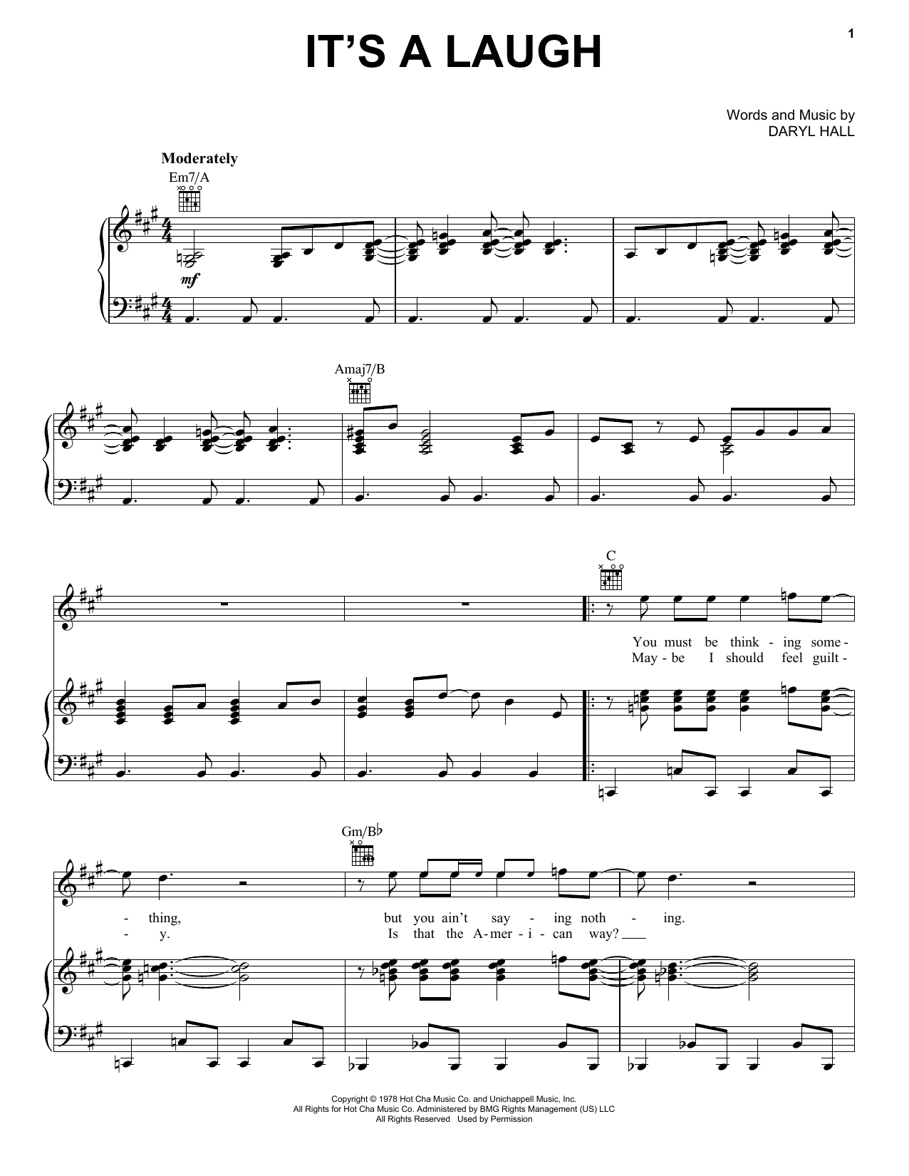 Download Hall & Oates It's A Laugh Sheet Music