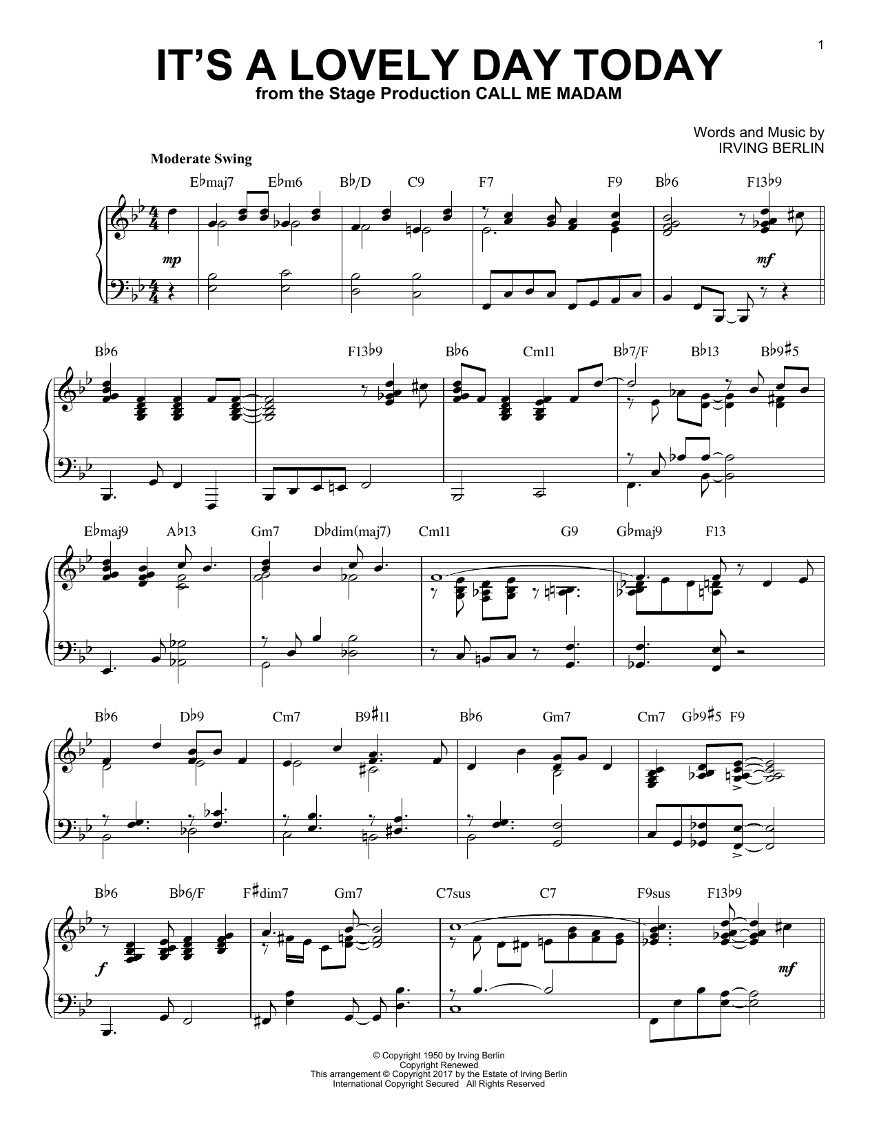 Download Irving Berlin It's A Lovely Day Today [Jazz version] Sheet Music