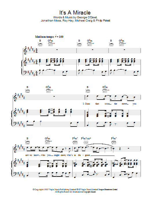 Download Culture Club It's A Miracle Sheet Music