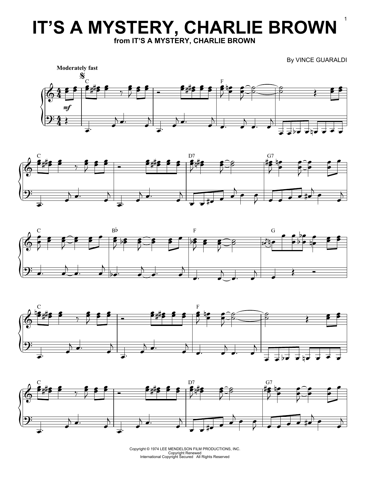 Download Vince Guaraldi It's A Mystery Charlie Brown Sheet Music