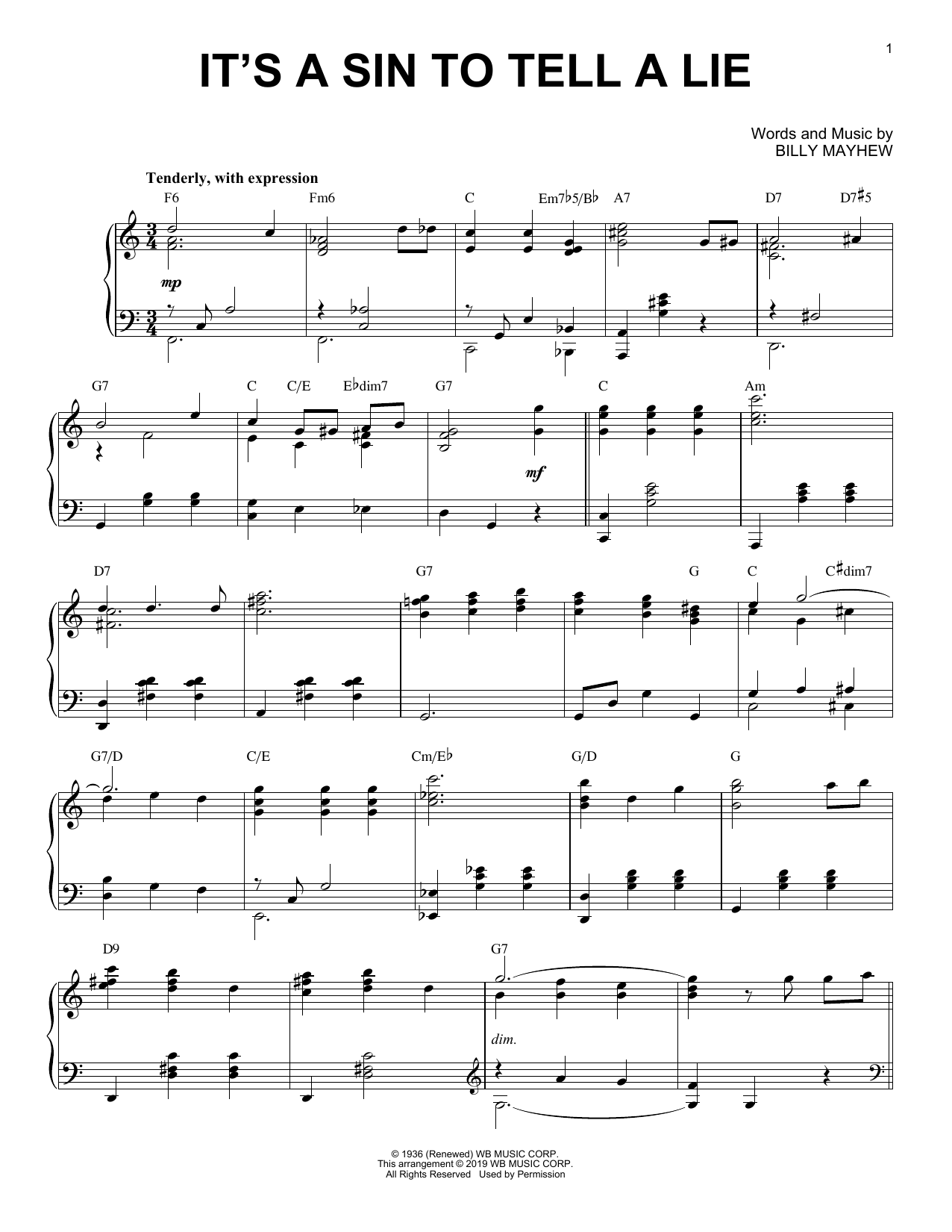 Download Billy Mayhew It's A Sin To Tell A Lie [Jazz version] Sheet Music