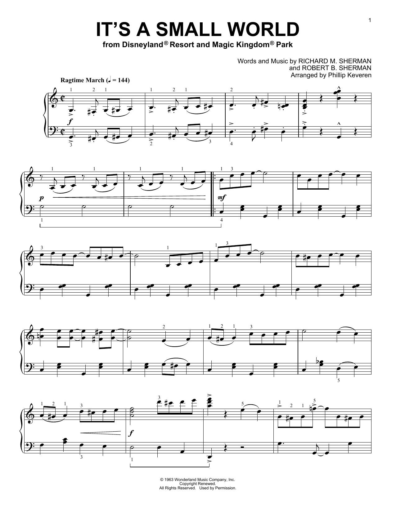 Download Sherman Brothers It's A Small World [Ragtime version] (a Sheet Music
