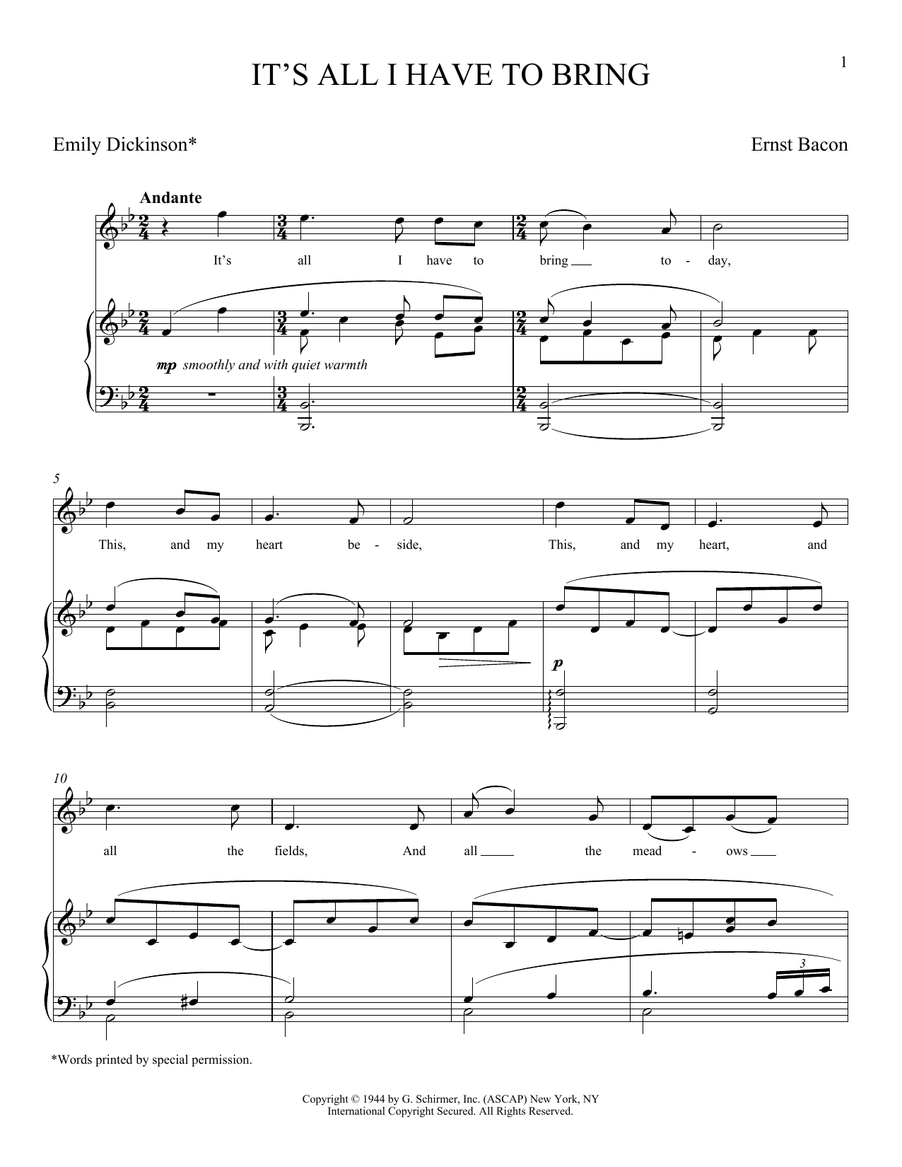 Download Emily Dickinson It's All I Have To Bring (Bacon) Sheet Music