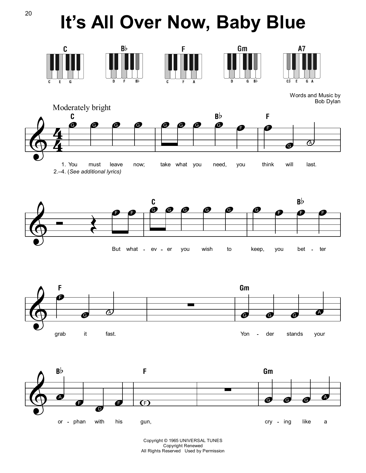 Download Bob Dylan It's All Over Now, Baby Blue Sheet Music