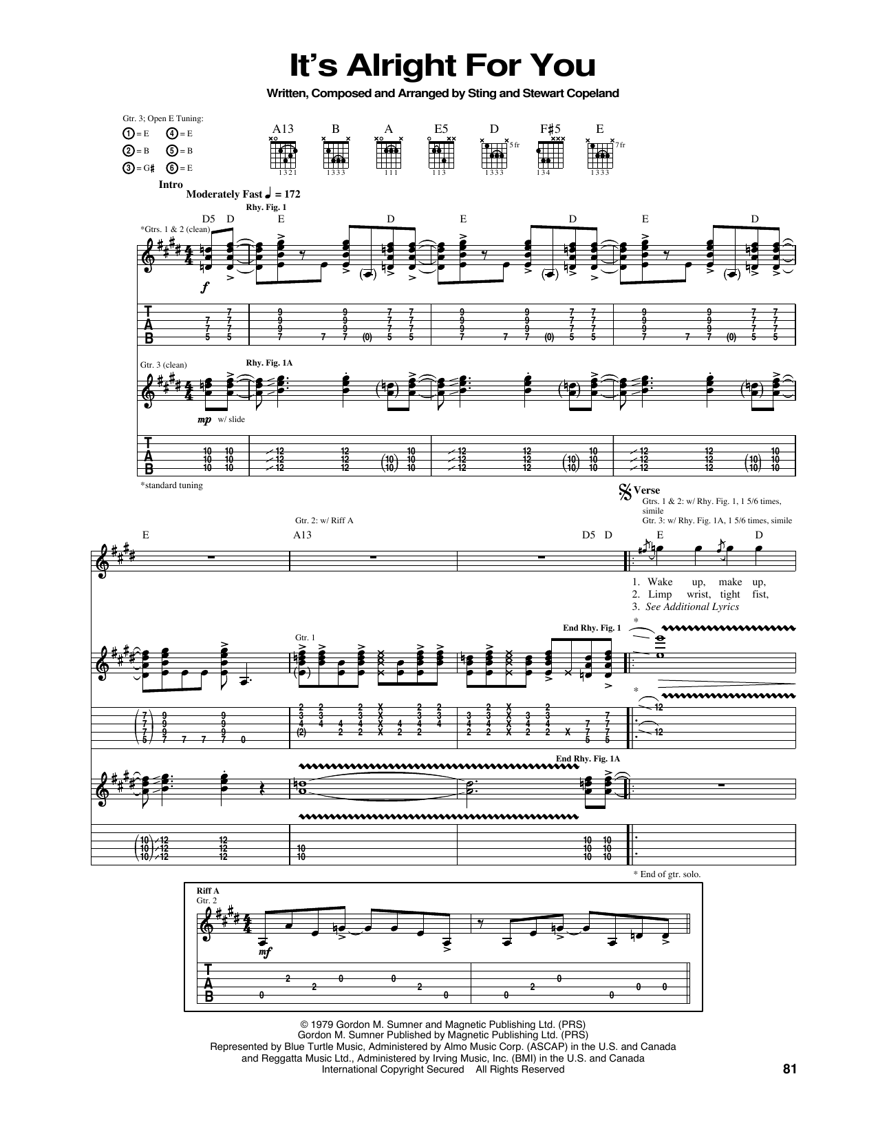 Download The Police It's Alright For You Sheet Music