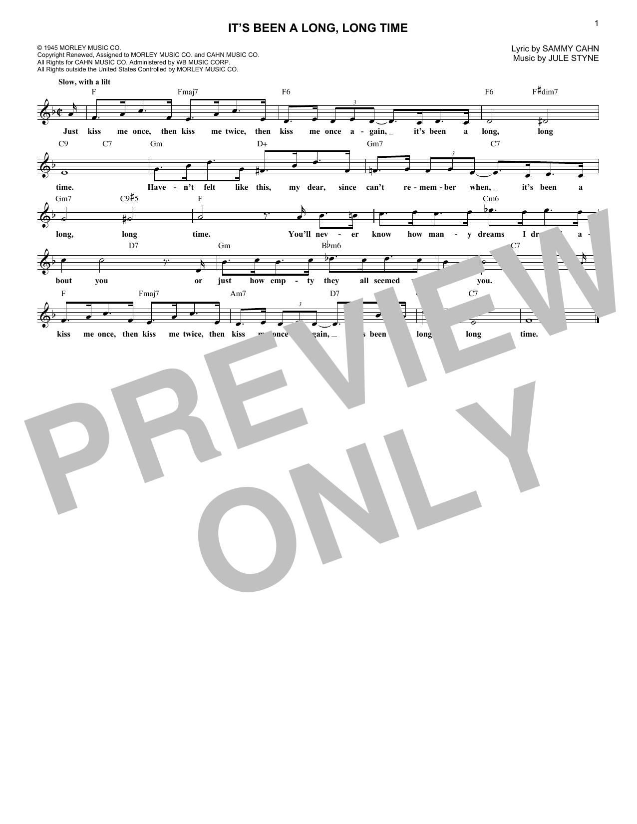 Download Jule Styne and Sammy Cahn It's Been A Long, Long Time Sheet Music