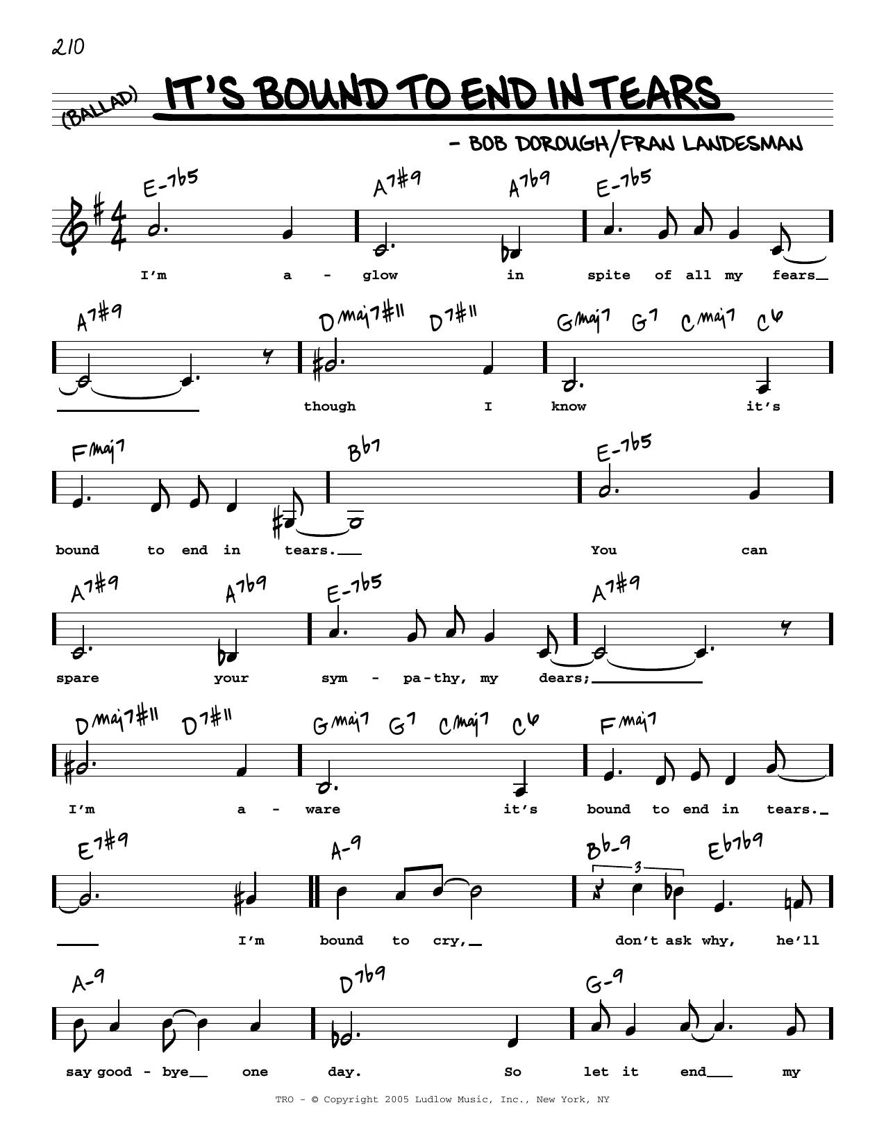 Download Bob Dorough It's Bound To End In Tears (Low Voice) Sheet Music