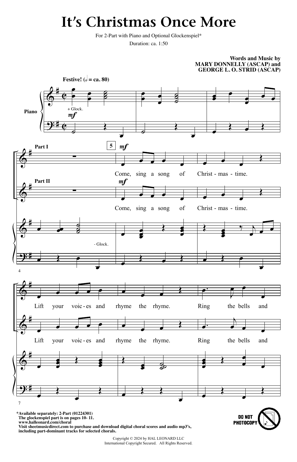 Mary Donnelly and George L.O. Strid It's Christmas Once More sheet music notes printable PDF score