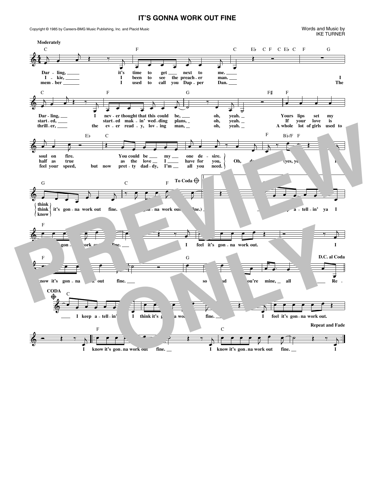 Download Tina Turner It's Gonna Work Out Fine Sheet Music