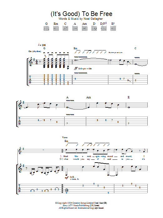 Download Oasis (It's Good) To Be Free Sheet Music