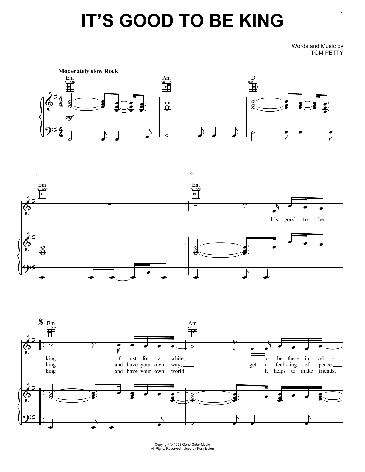 Download Tom Petty It's Good To Be King Sheet Music