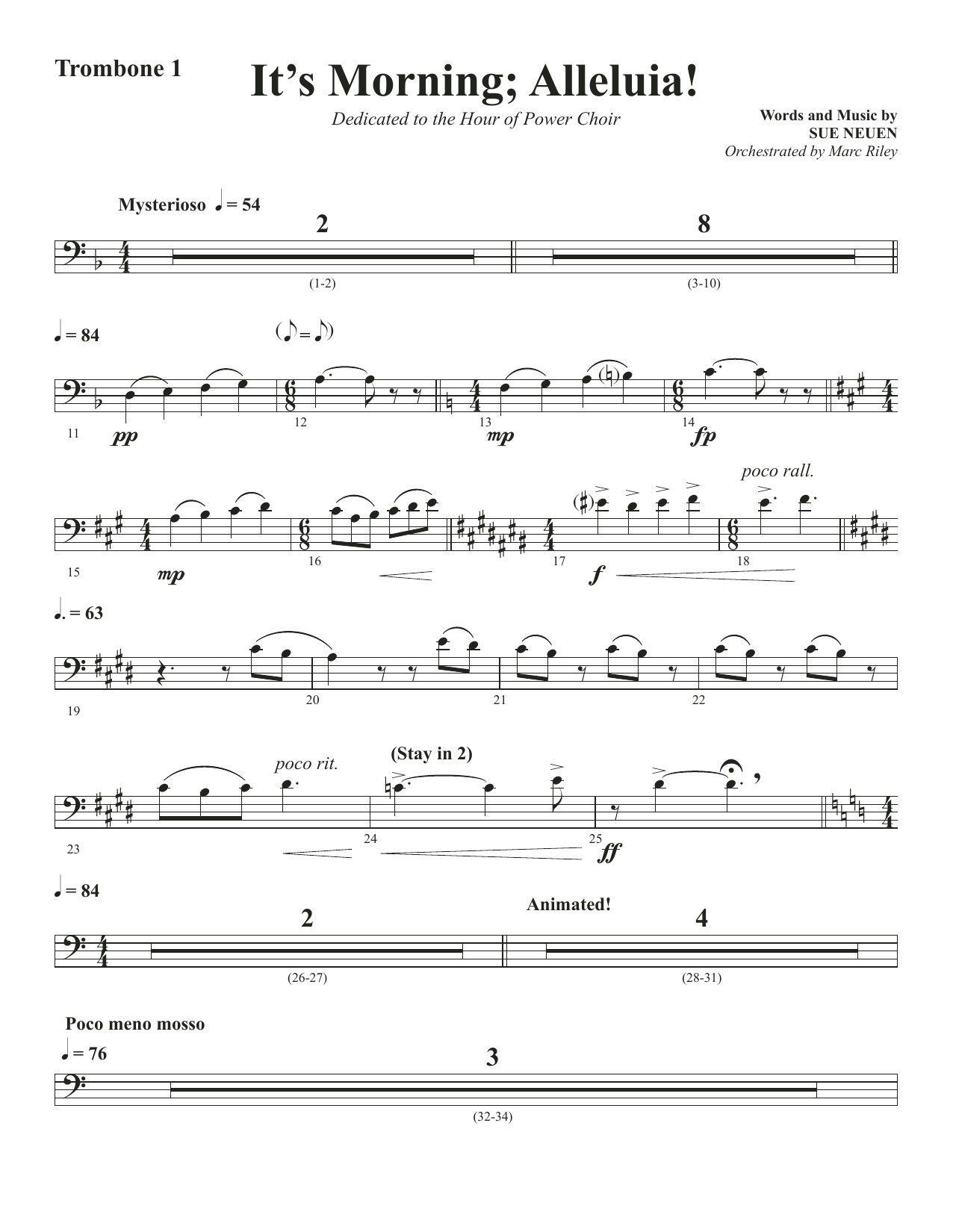Download Sue Neuen It's Morning; Alleluia! - Trombone 1 Sheet Music
