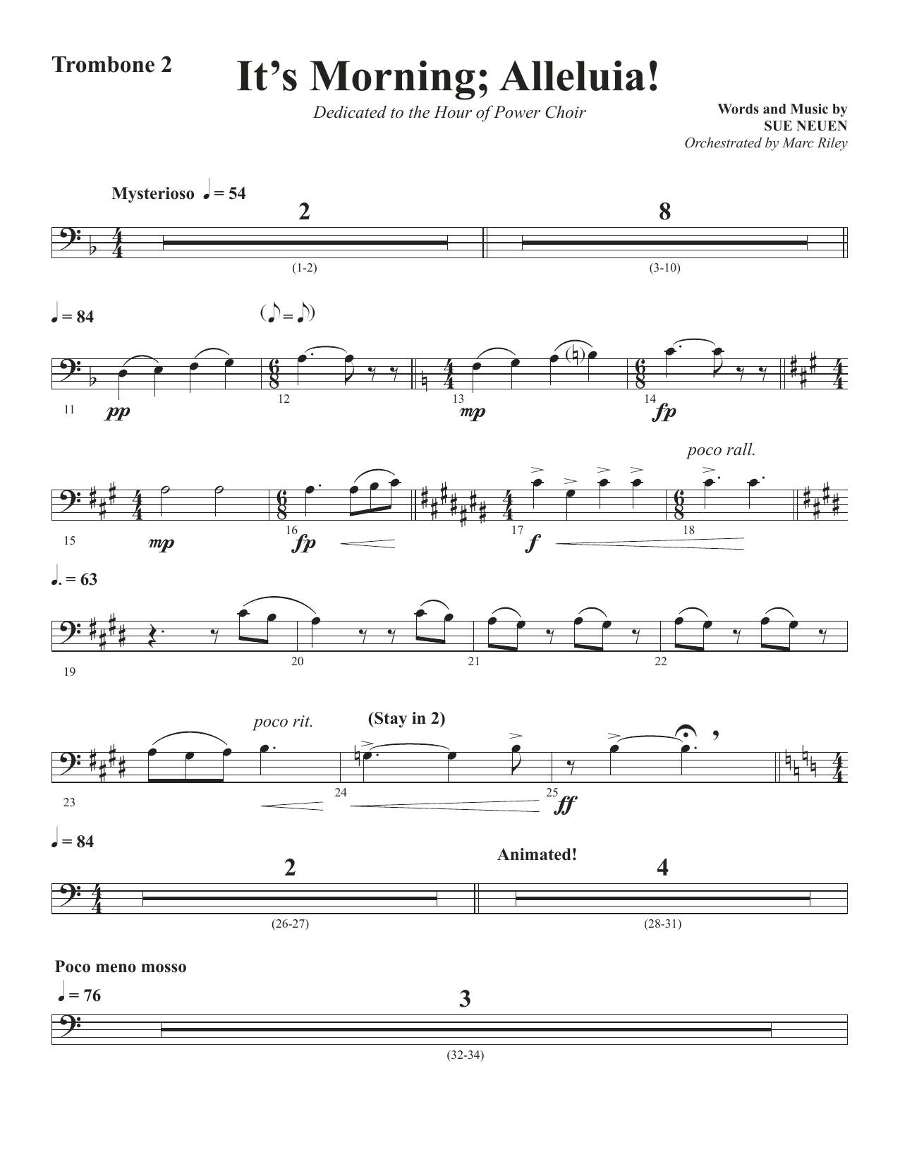 Download Sue Neuen It's Morning; Alleluia! - Trombone 2 Sheet Music