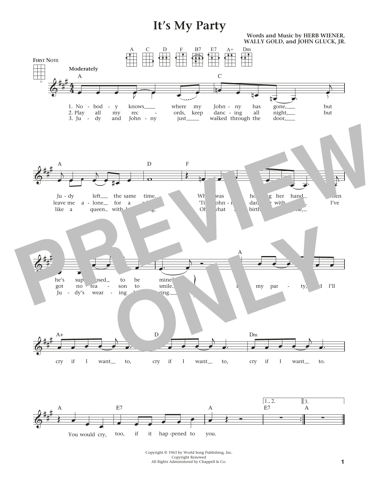 Download Lesley Gore It's My Party (from The Daily Ukulele) Sheet Music
