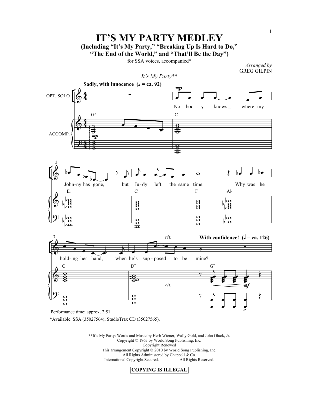 Download Greg Gilpin It's My Party Medley Sheet Music